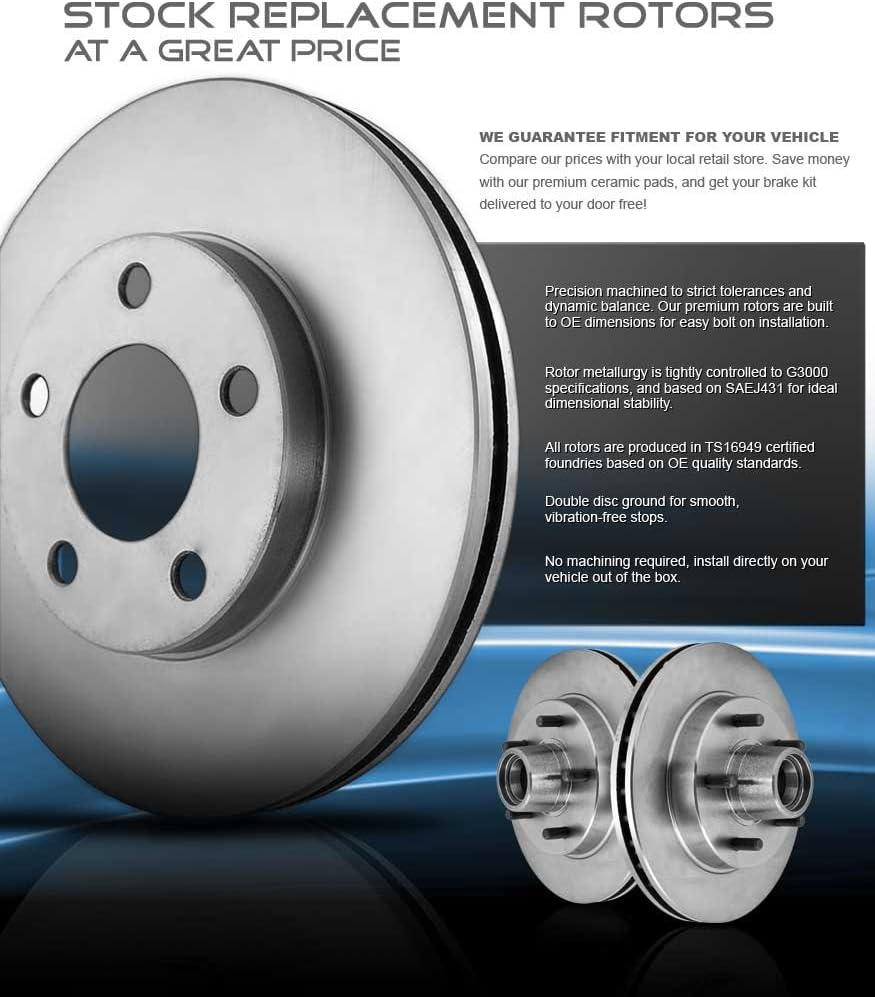 5 Lug Brake Disc Rotors and Ceramic Brake Pads with Clips X830534