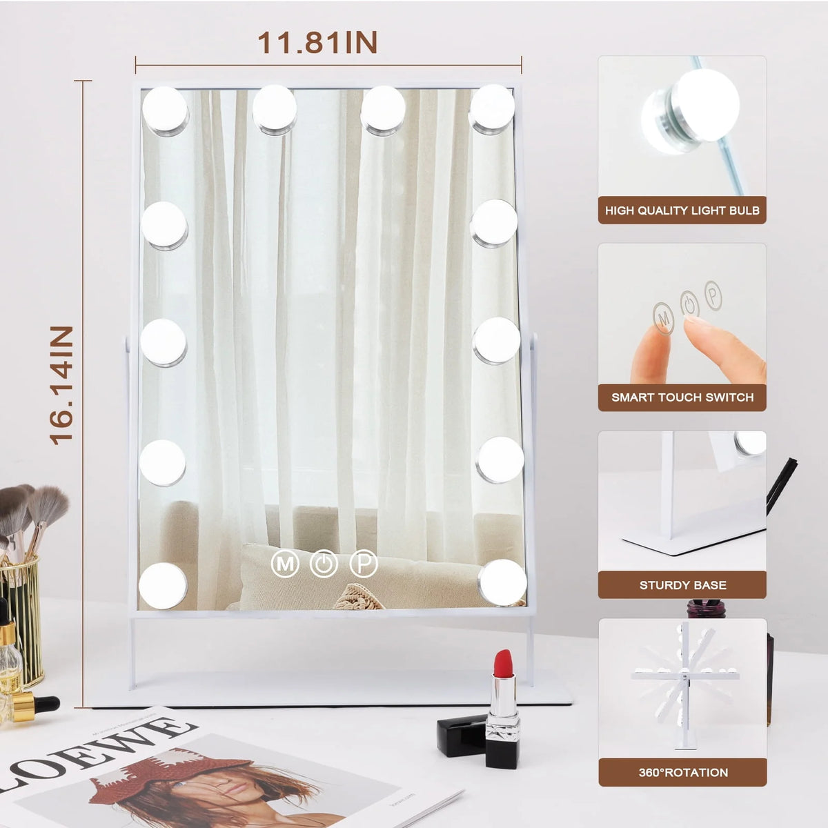 White Metal Makeup Mirror with Lights M869708
