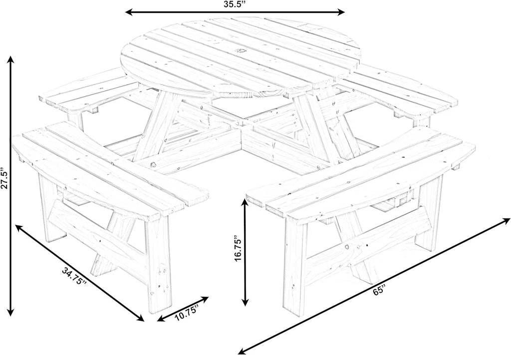 Wooden Round Picnic Table with Bench G475885