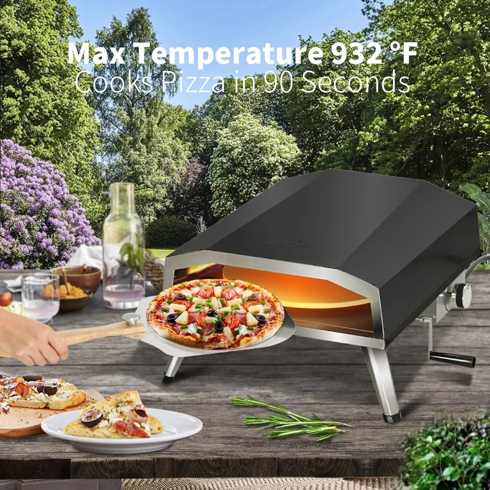 Black 16in. Propane Outdoor Pizza Oven with Rotating Pizza Stone E5081