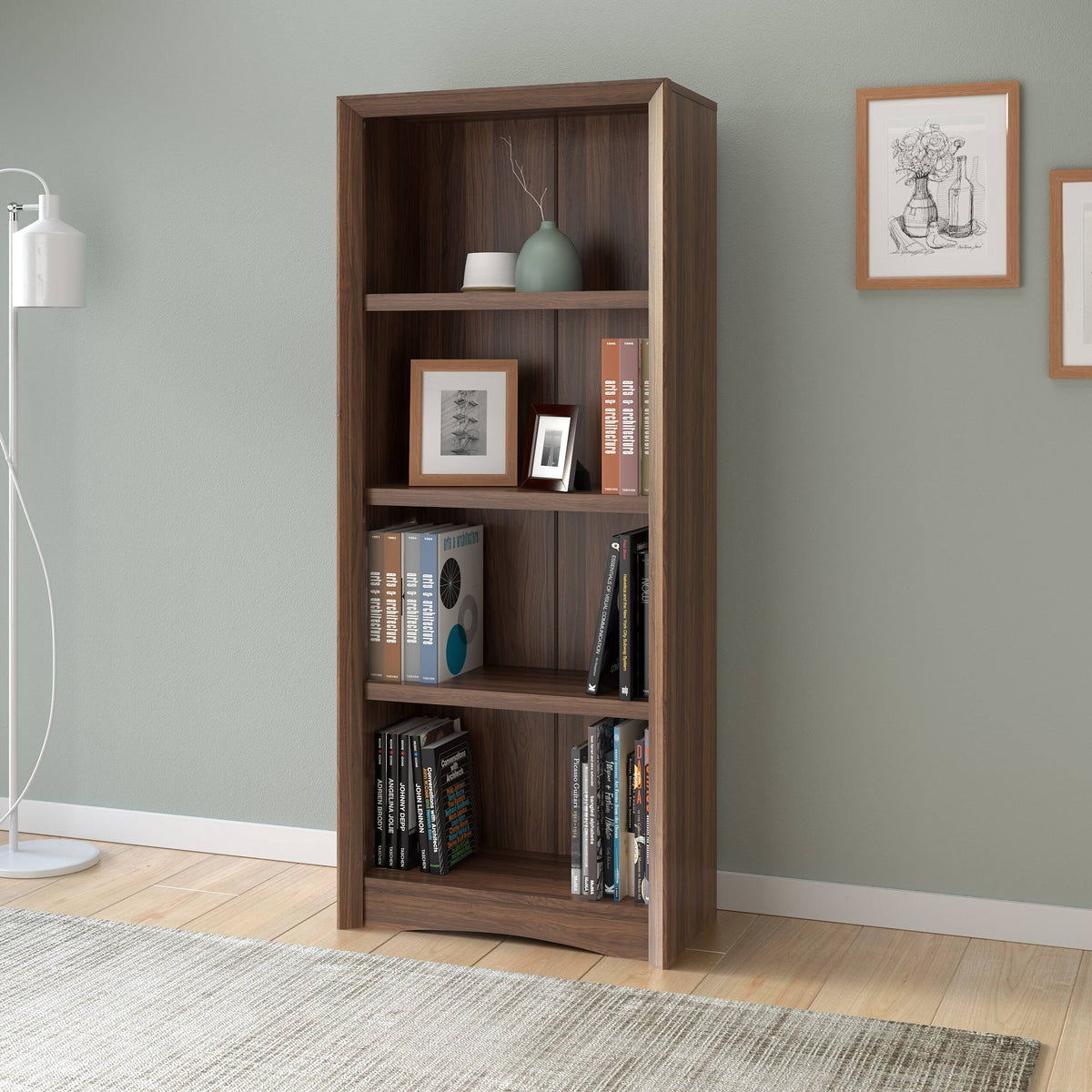 Brown Tall Adjustable Bookcase with Faux Woodgrain Finish L632