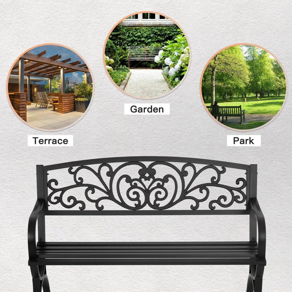 50-in Black Metal Garden Bench with Armrests I485