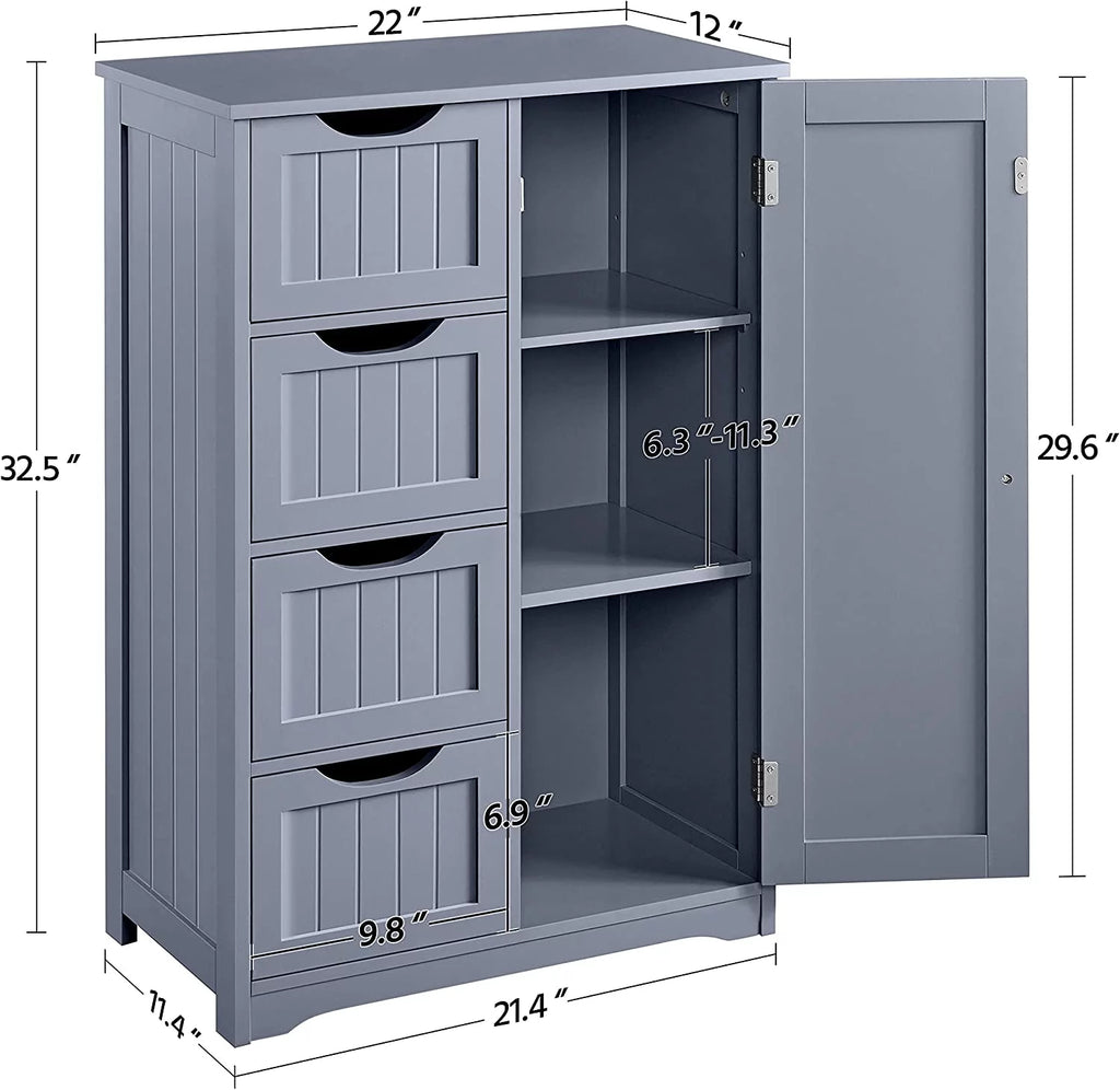 White 4 Drawer Wood Bathroom Floor Cabinet T5443