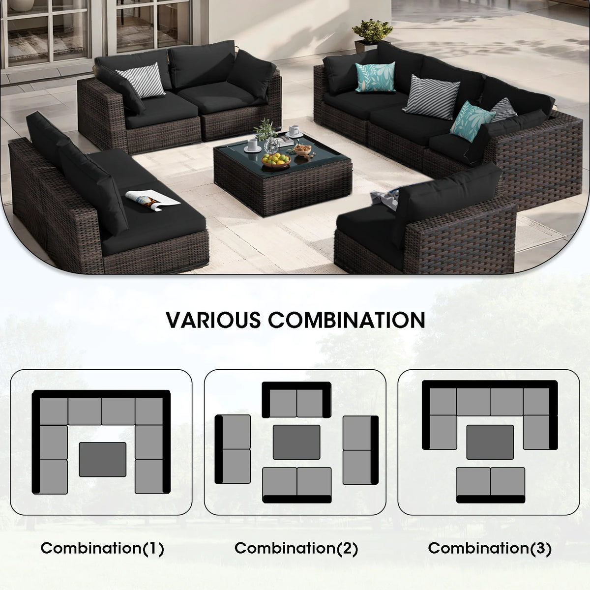 9 Pieces PE Wicker Rattan Sectional Sofa B85292