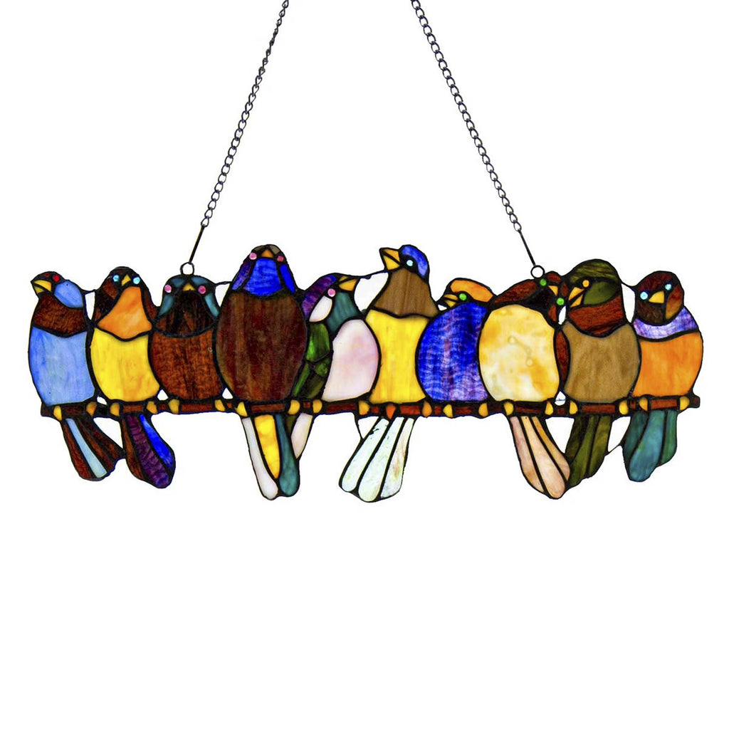 Stained Glass Birds on a Wire Window Panel H594