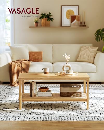 2-Tier Coffee Table with PVC Rattan Storage Shelf C8316