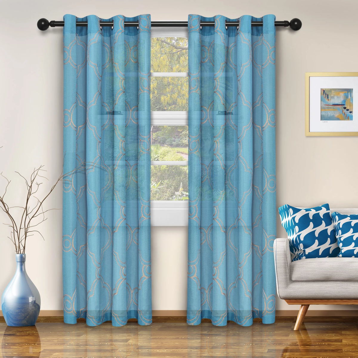 Semi-Sheer Moroccan Printed Curtain Set of 2 A1394