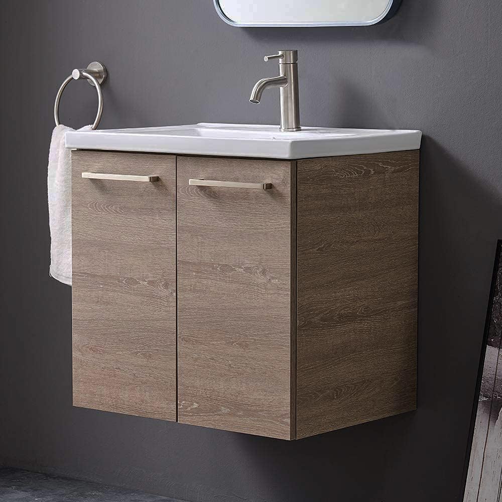 Black Wall-Mounted Bathroom Vanity with White Integrated Undermount Ceramic Vessel Sink U877958
