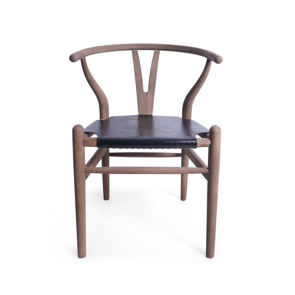 Black Faux Leather and Elm Wood Wishbone Chair L294347