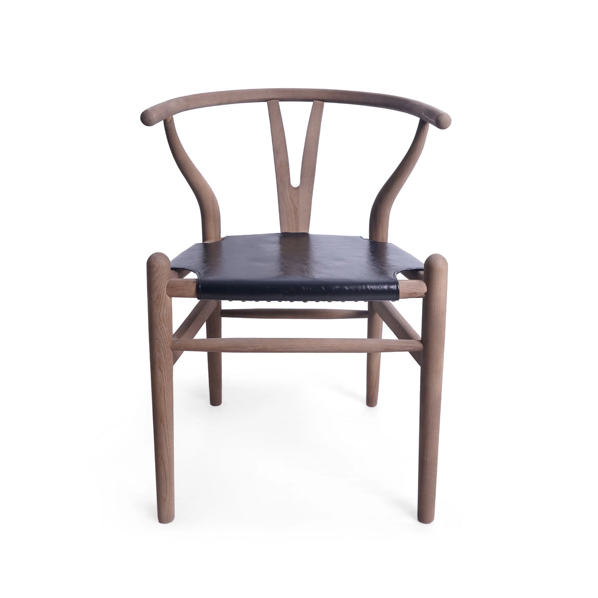 Black Faux Leather and Elm Wood Wishbone Chair L294347