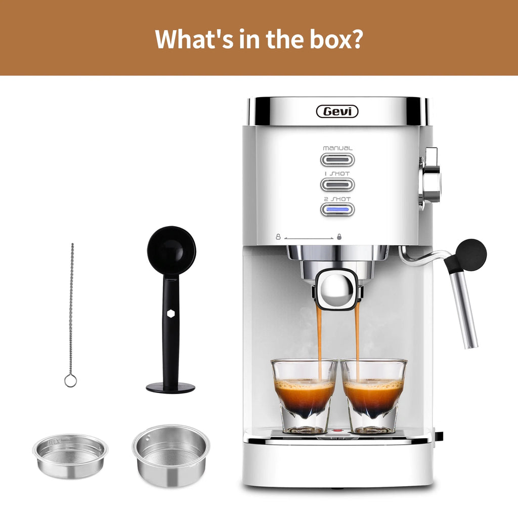 20 Bar Espresso Machine with Milk Frother Wand, 40.58 oz, White T692179