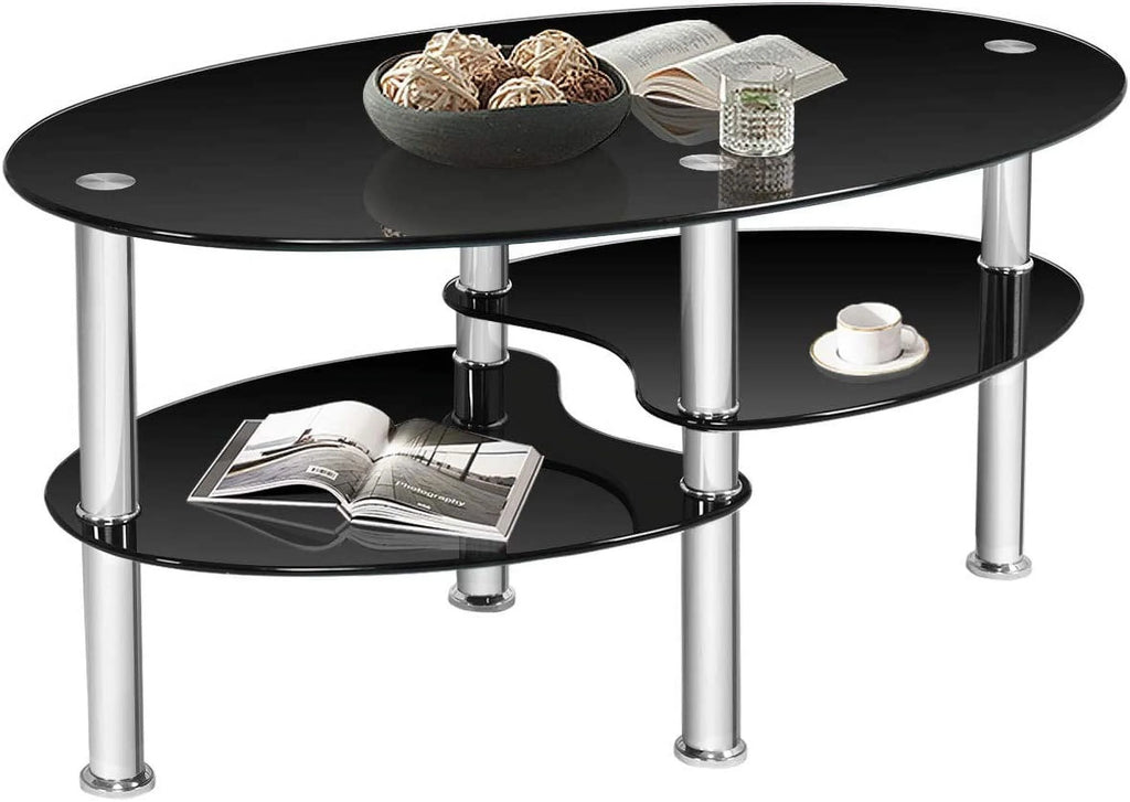 Black Oval Glass Coffee Table X971528