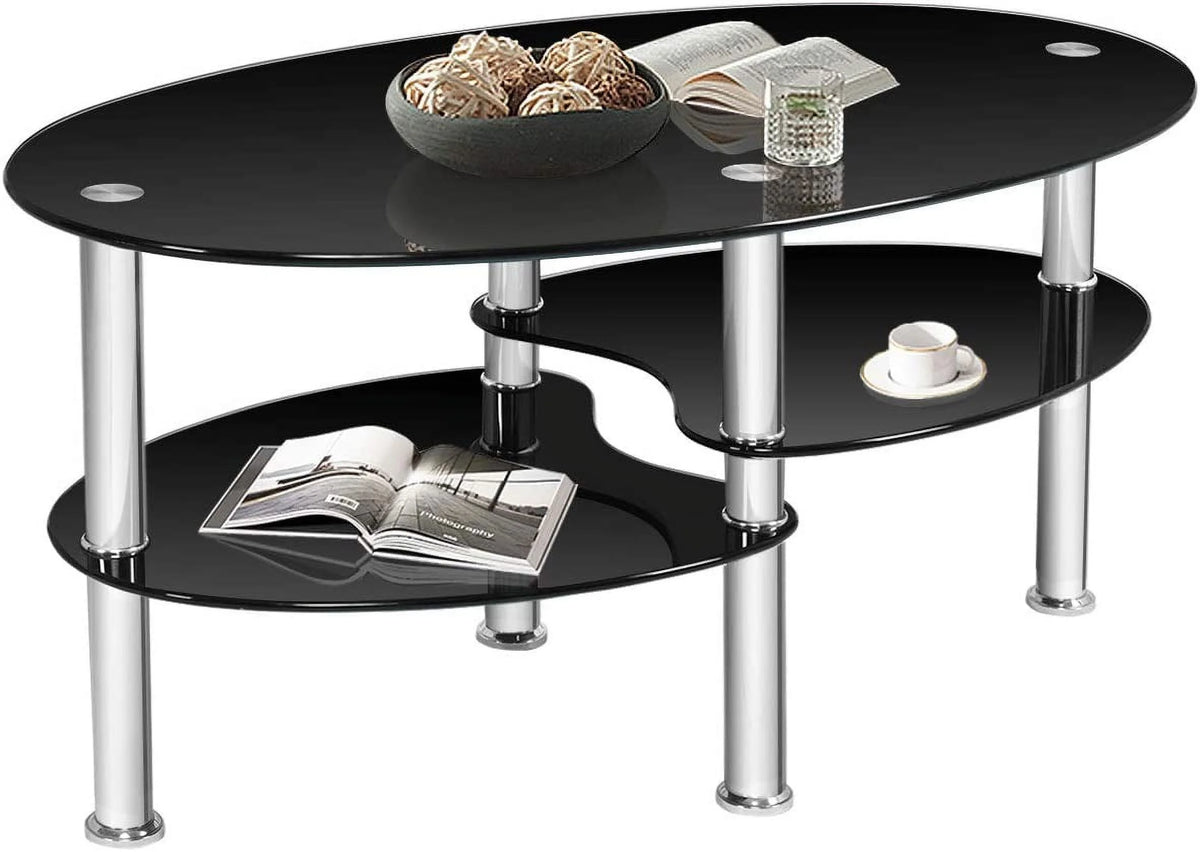 Black Oval Glass Coffee Table X971528