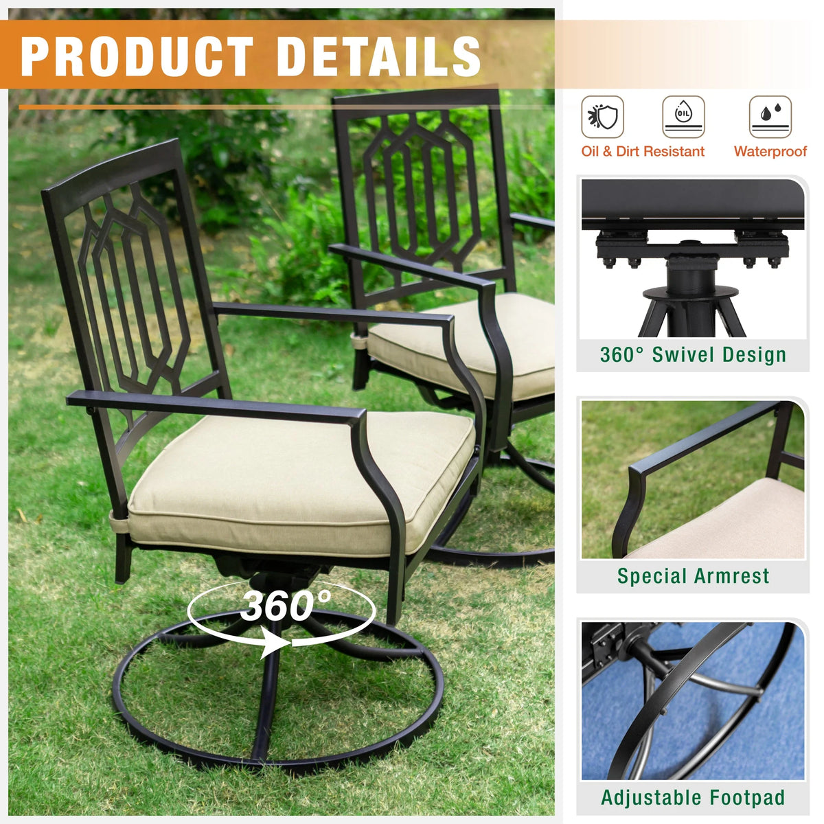 7 Piece Patio Dining Set Metal Table and Chairs Z9752