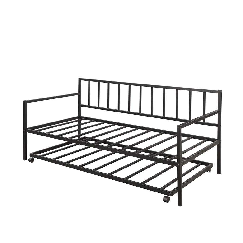 Black Metal Bed Frame with Rollers Q7246