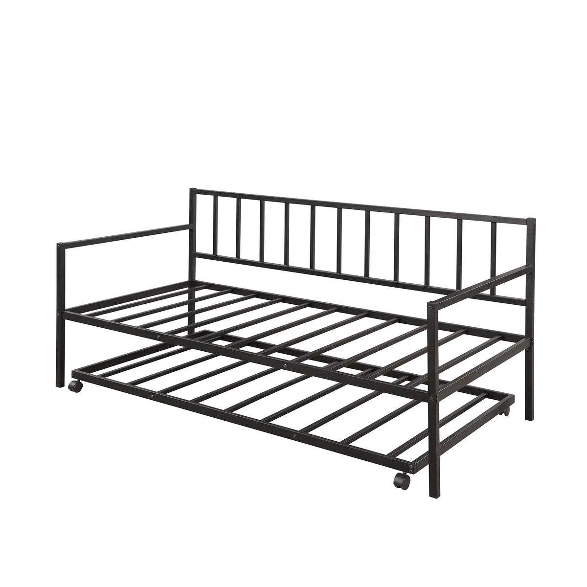 Black Metal Bed Frame with Rollers Q7246