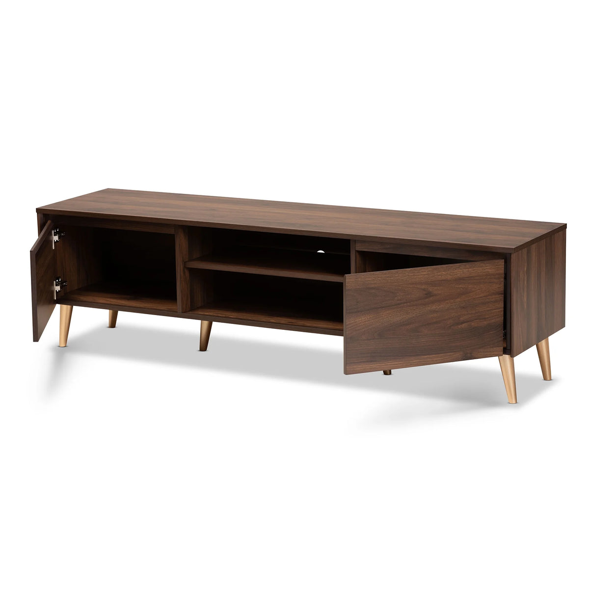 Walnut Brown and Gold Finished Wood TV Stand T93797