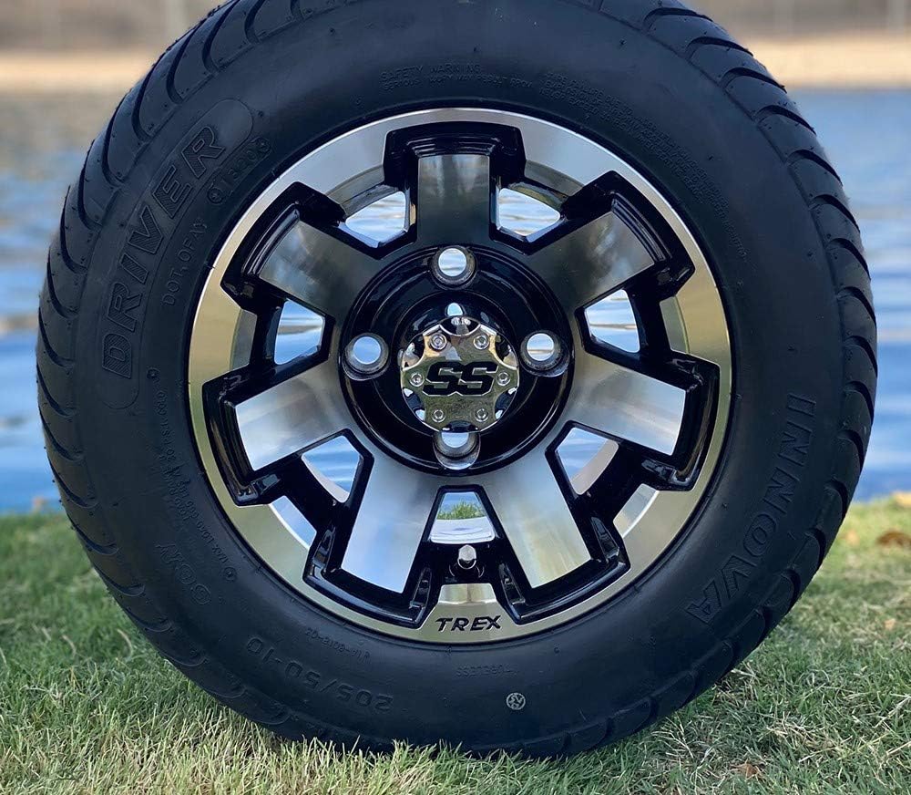 10 ATLAS MACHINED/BLACK WHEELS AND 205/50-10 LOW PROFILE DOT TIRES COMBO - SET OF 4 P266369