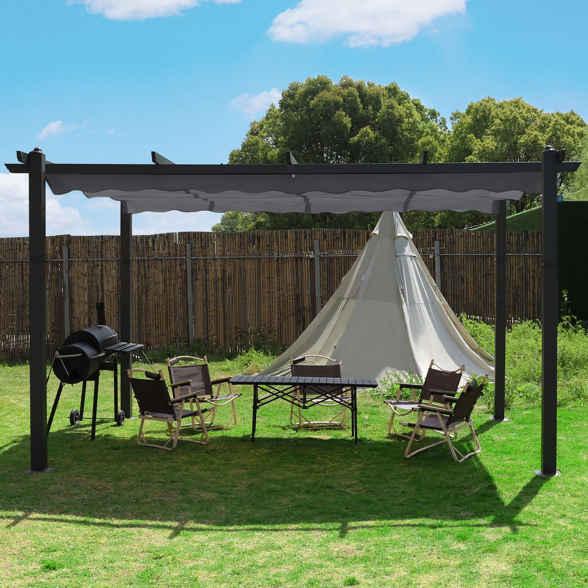 10' x 10' Gray Metal Pergola K8895