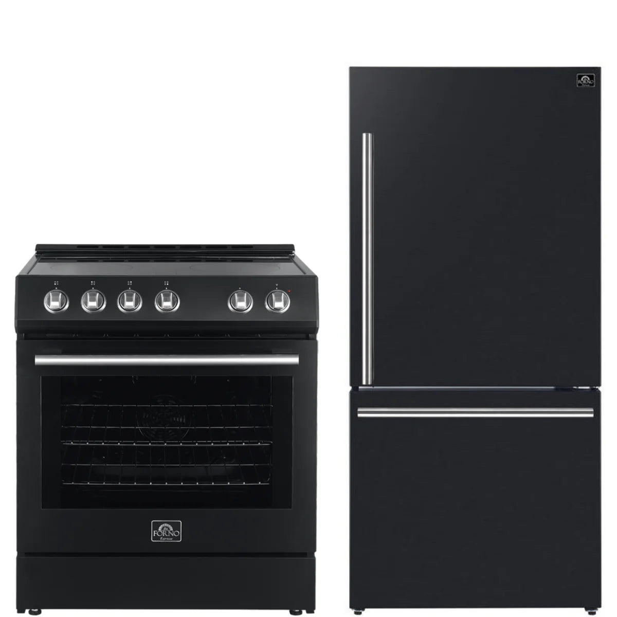 30 Electric Range and Refrigerator in Black with Silver Handles K99626