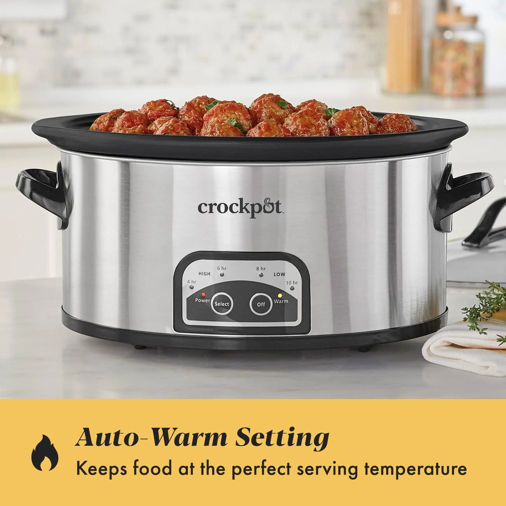 6 Quart Programmable Slow Cooker with Timer, Stainless Steel T188090