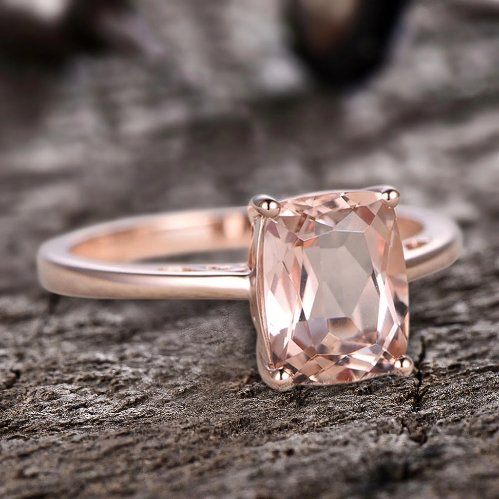 10mm Cushion Morganite 4 Carat Engagement Ring 10k Rose Gold Filigree N3342