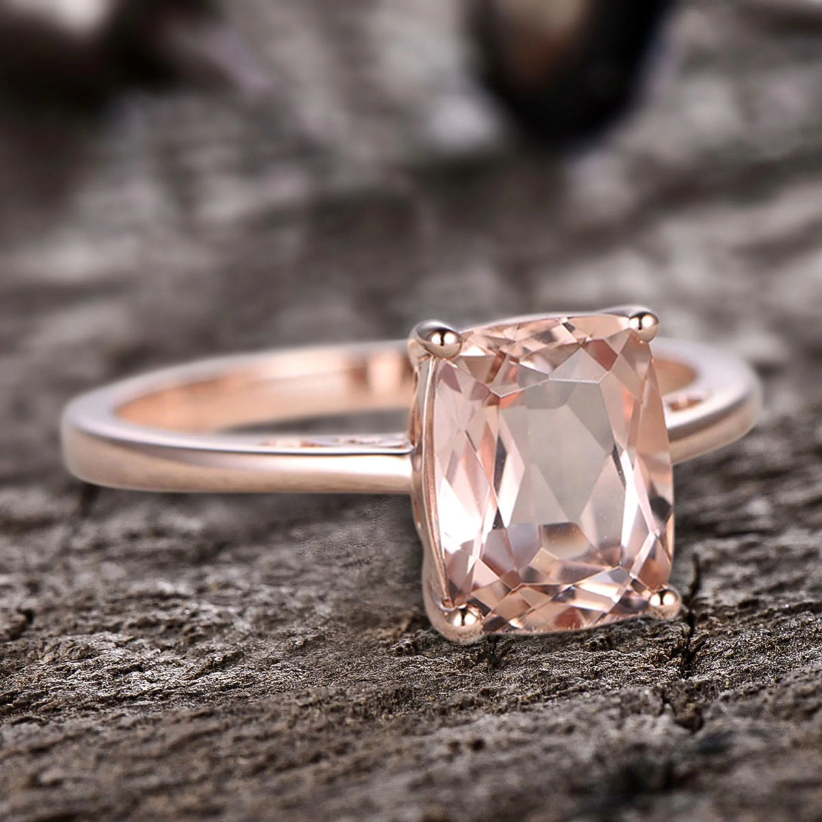 10mm Cushion Morganite 4 Carat Engagement Ring 10k Rose Gold Filigree N3342