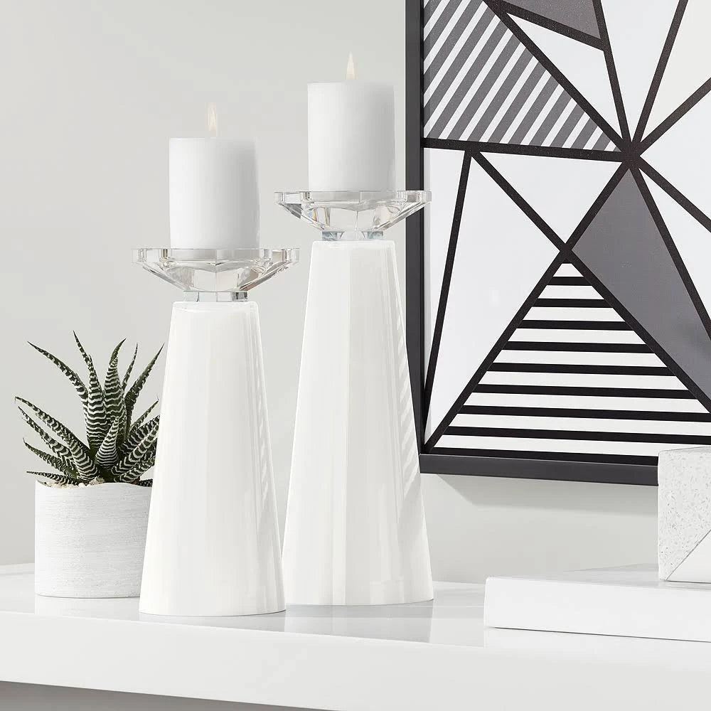 White Glass Pillar Candle Holder Set of 2 L2267