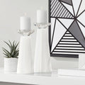 White Glass Pillar Candle Holder Set of 2 L2267