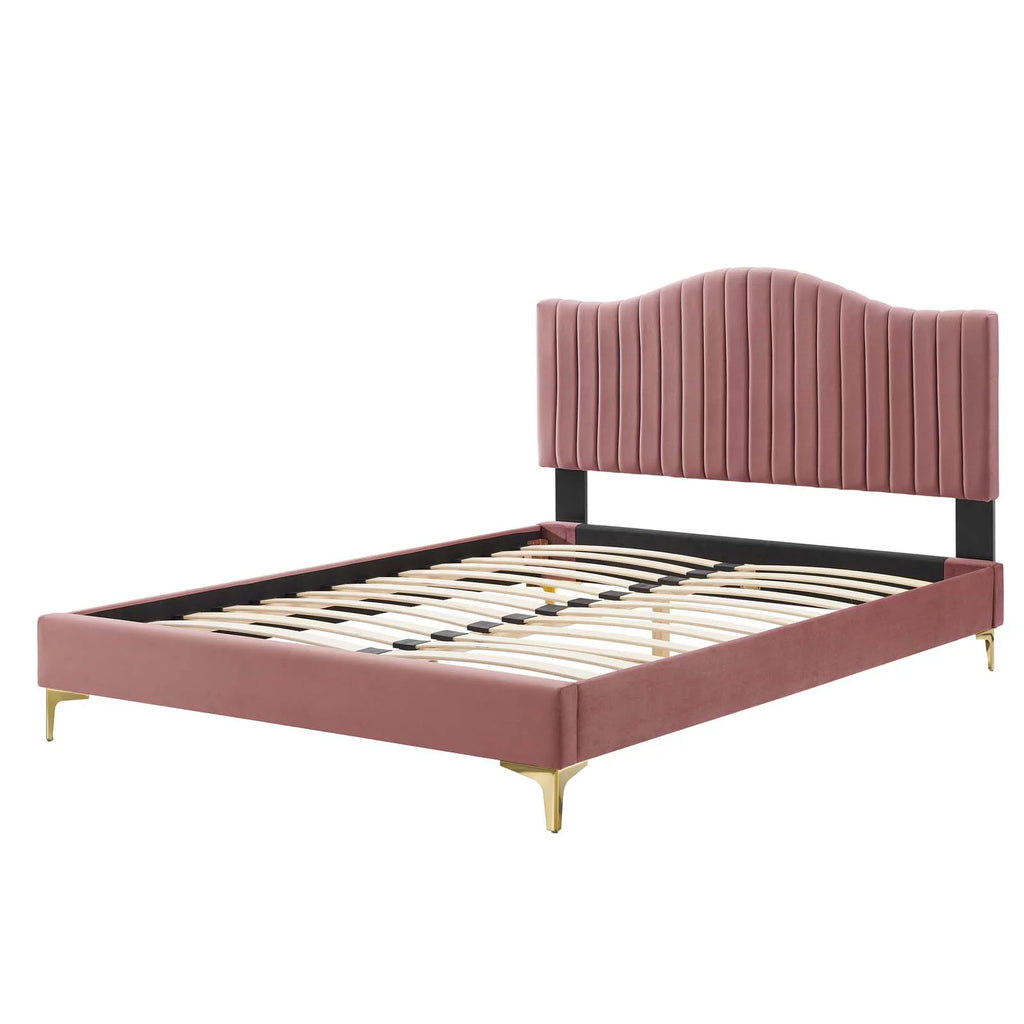 Pink Velvet Tufted Twin Size Platform Bed Frame N496637
