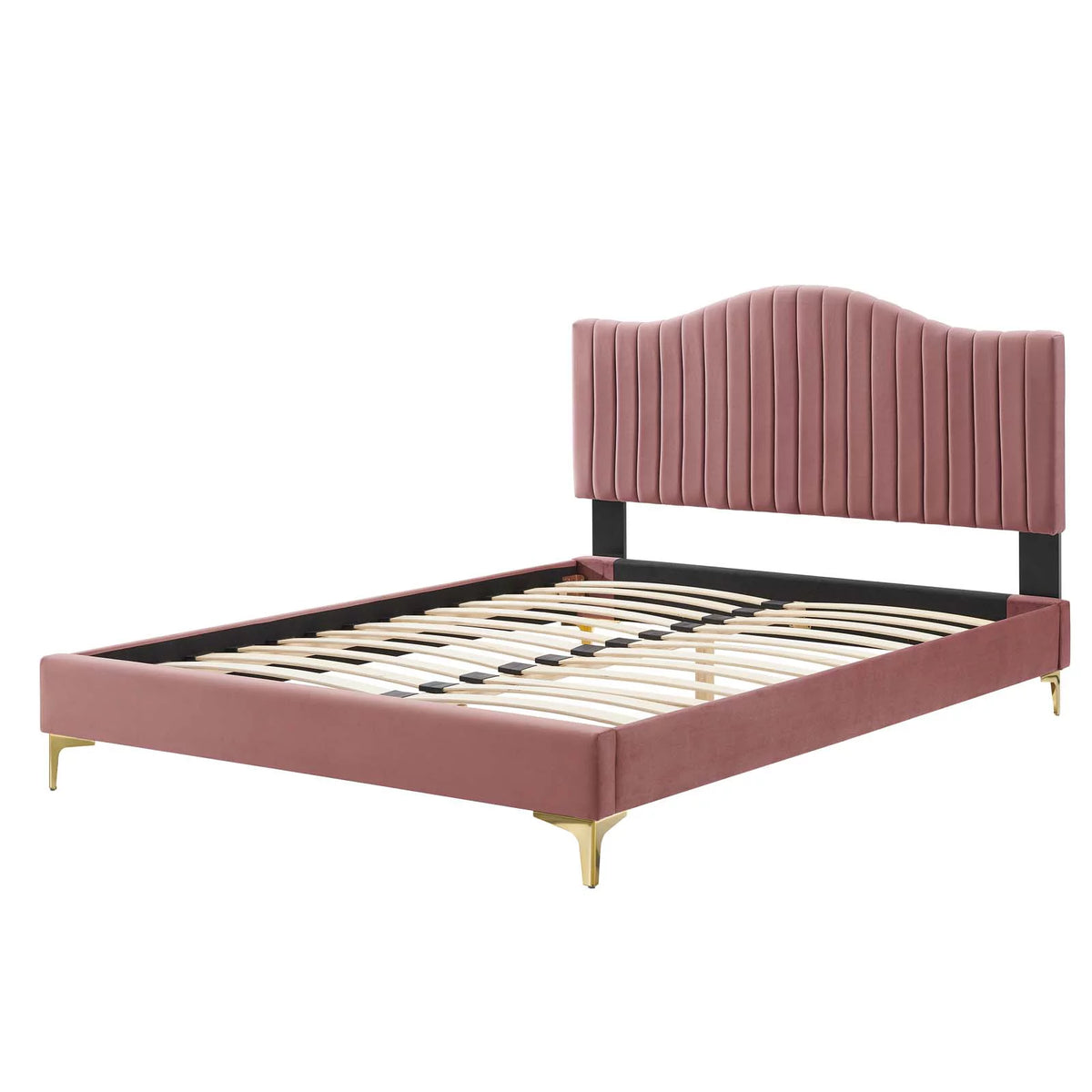 Pink Velvet Tufted Twin Size Platform Bed Frame N496637