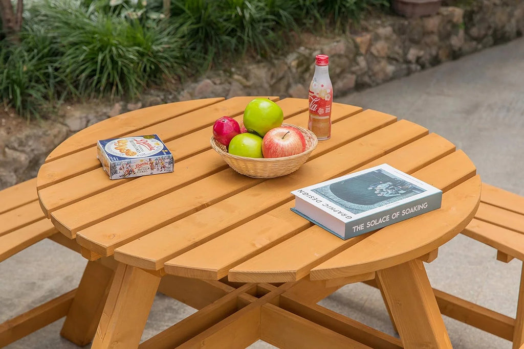 Wooden Round Picnic Table with Bench G475885
