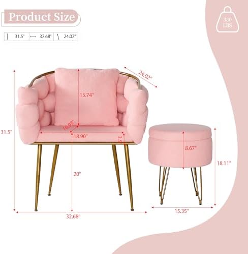Accent Chair with Ottoman Teddy Fleece Fabric with Metal Frame G255