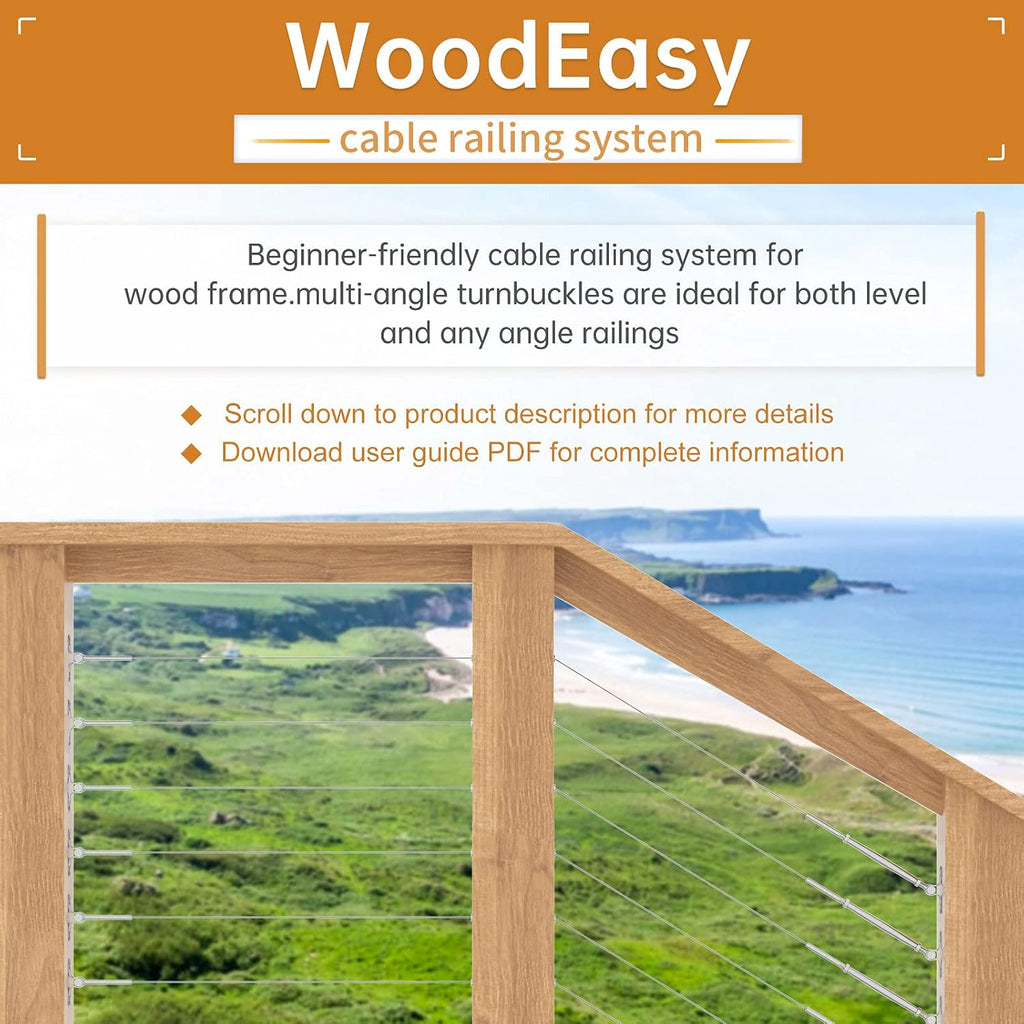 Black Stainless Steel Cable Railing Kit Hardware for 1/8" Wire Rope Wood Posts T316 Marine Grade Deck Stair Railing S26021