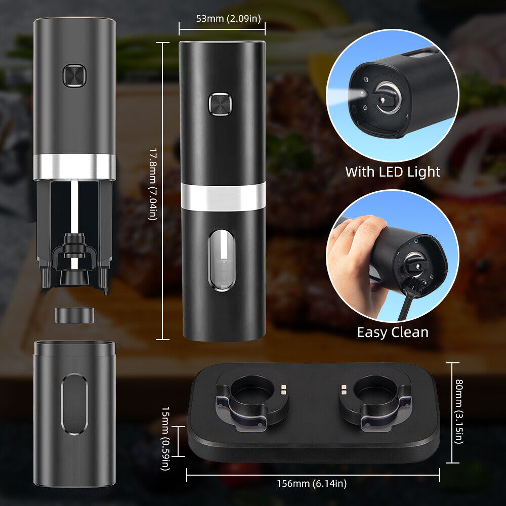 Electric Black Salt & Pepper Grinder USB Mill Z1287