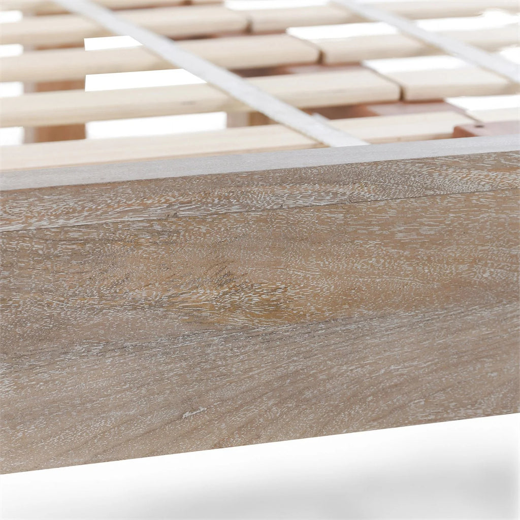 Queen Bed Open Weave Caning Solid Mango Wood Taupe O6996