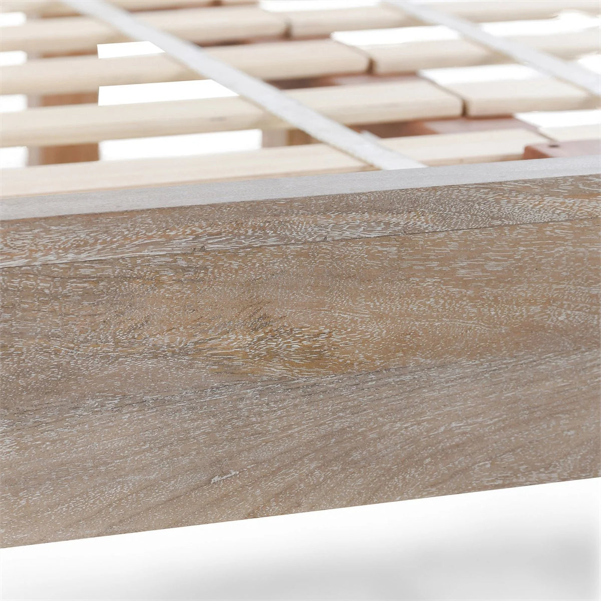 Queen Bed Open Weave Caning Solid Mango Wood Taupe O6996