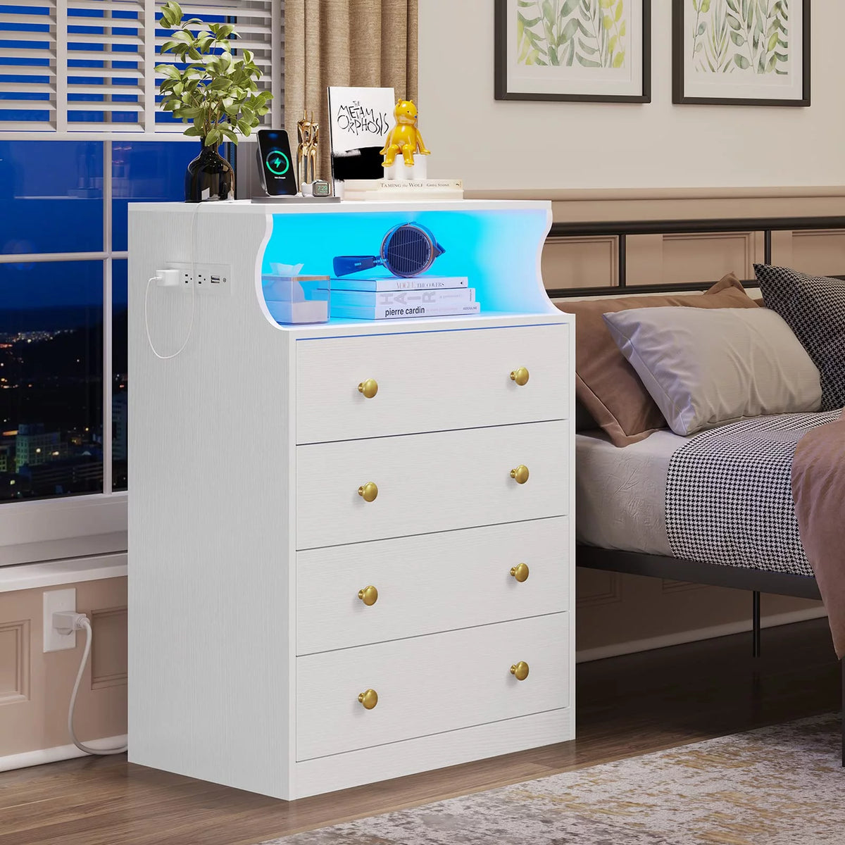 Black 4 Drawer Dresser with LED Lights and Charging Station C266914