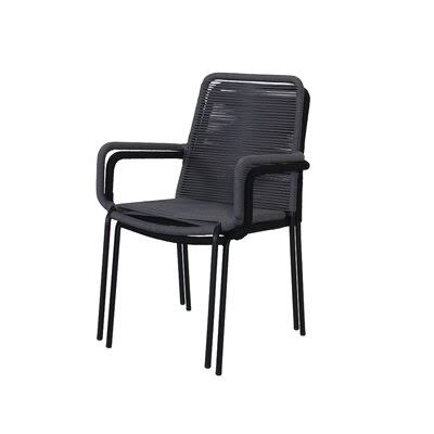 Black Stacking Wicker Patio Dining Armchair I326874