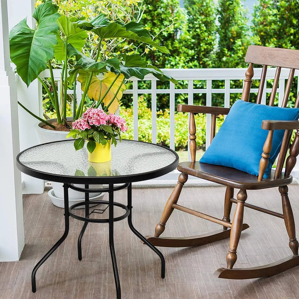 32" Round Glass Patio Table with Umbrella Hole B830