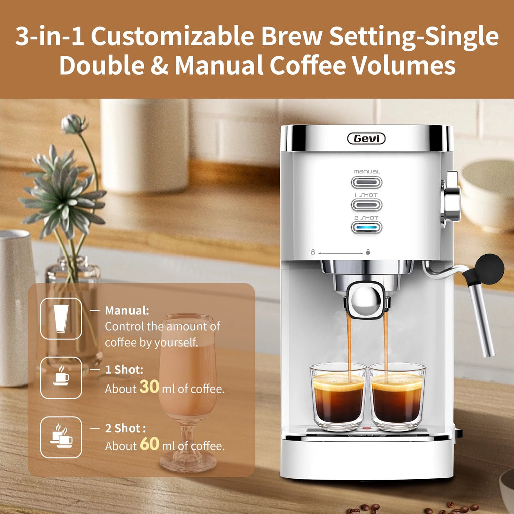20 Bar Espresso Machine with Milk Frother Wand, 40.58 oz, White T692179