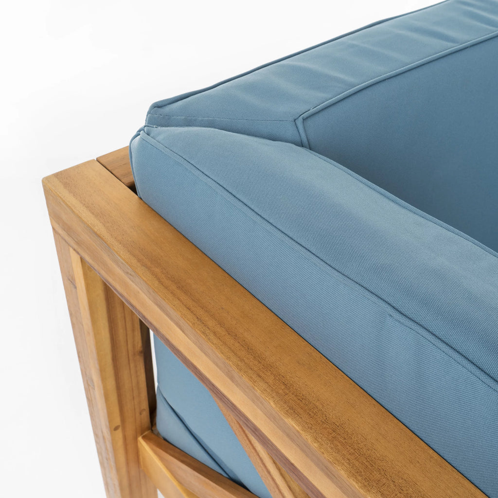 Teak Blue 8 Seater Wood Sectional Sofa Set with Coffee Table I26529