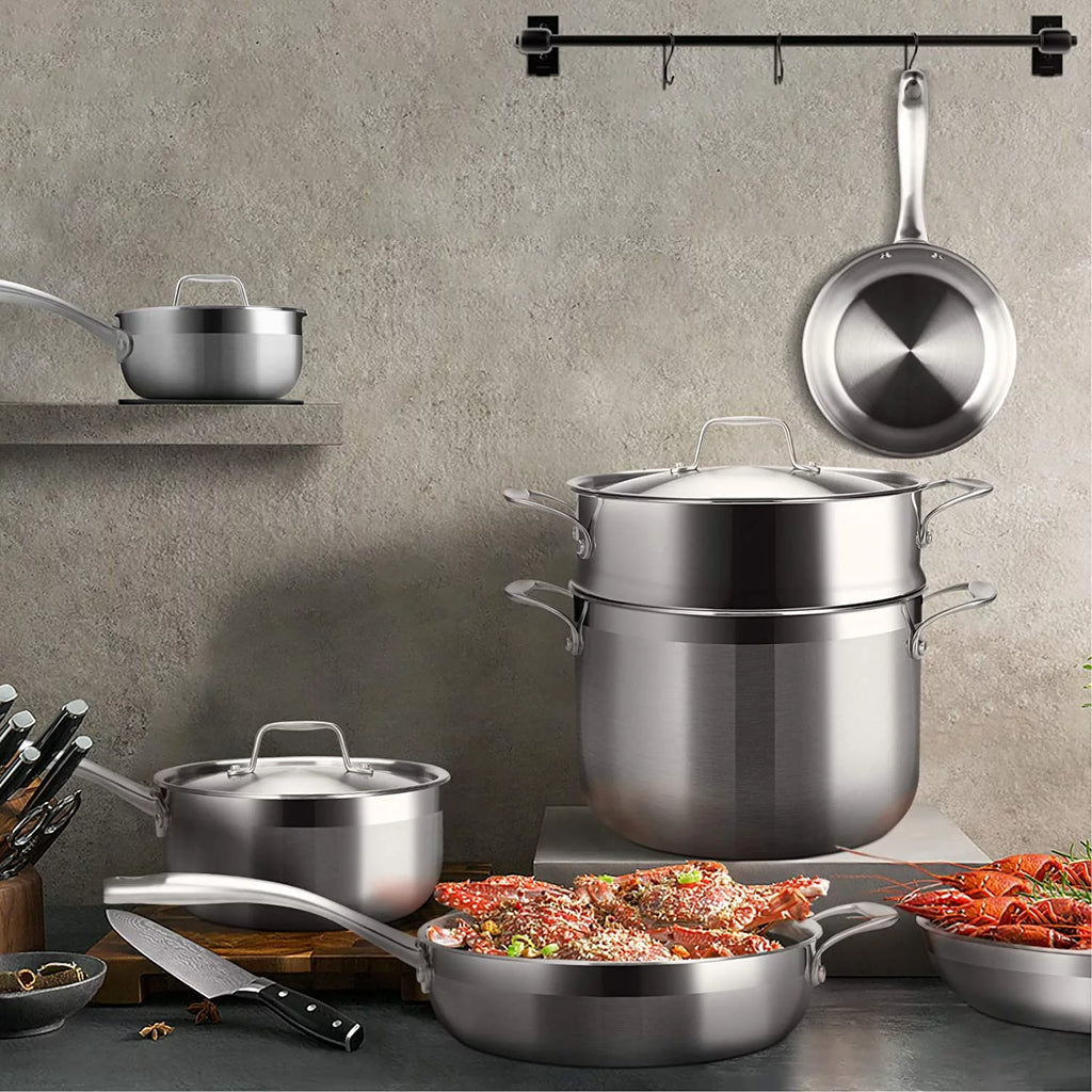 Whole-Clad Tri-Ply Stainless Steel Induction Cookware Set 14PC G8800