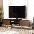 Walnut Brown and Gold Finished Wood TV Stand T93797
