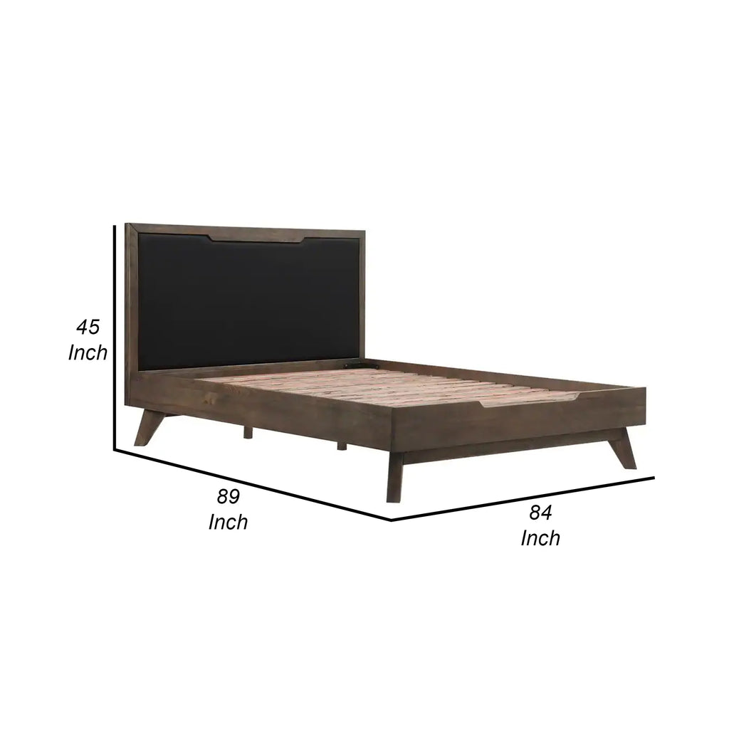 Oak Wood King Platform Bed with Faux Leather Headboard H658