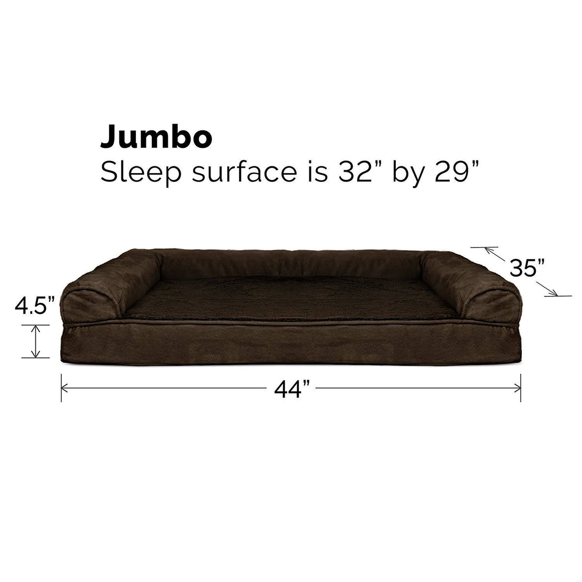 Orthopedic Ultra Plush Sofa-Style Pet Bed, Espresso, Jumbo F605