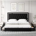 King Size Storage Bed with 4 Drawers, Black Upholstered Platform Bed Frame with Adjustable Headboard Z2827