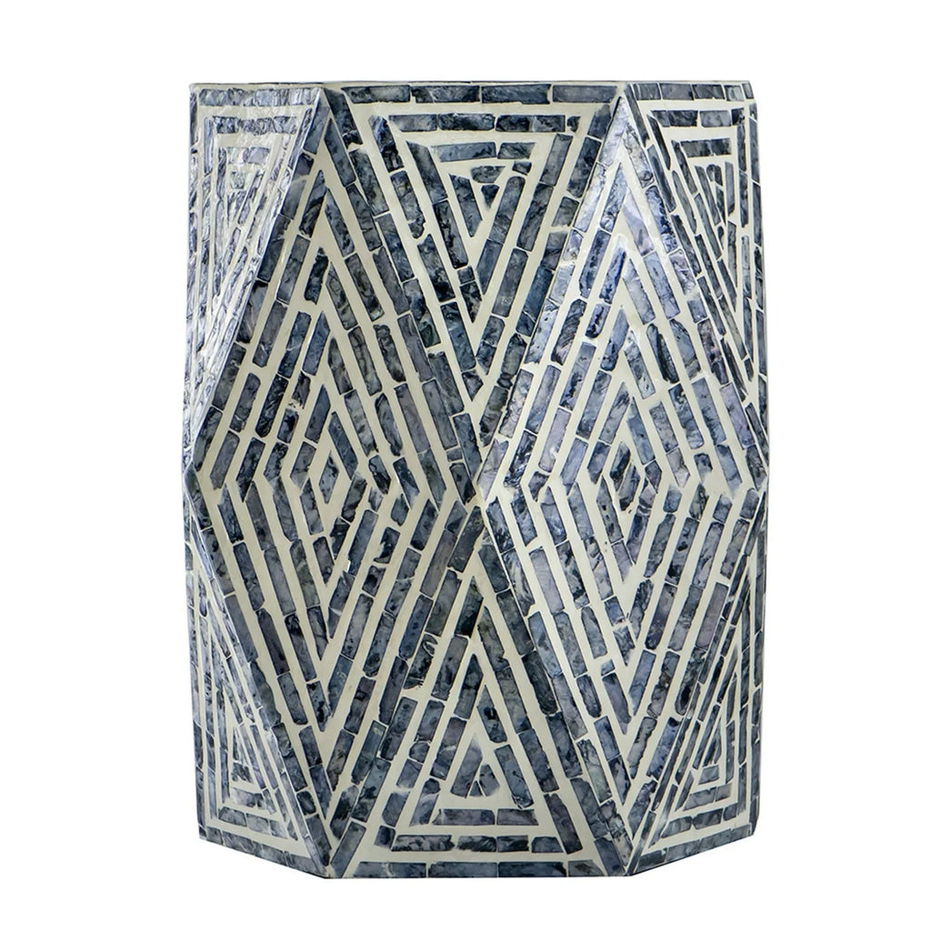 18 Inch Hexagonal Blue White Accent Table Stool T49438