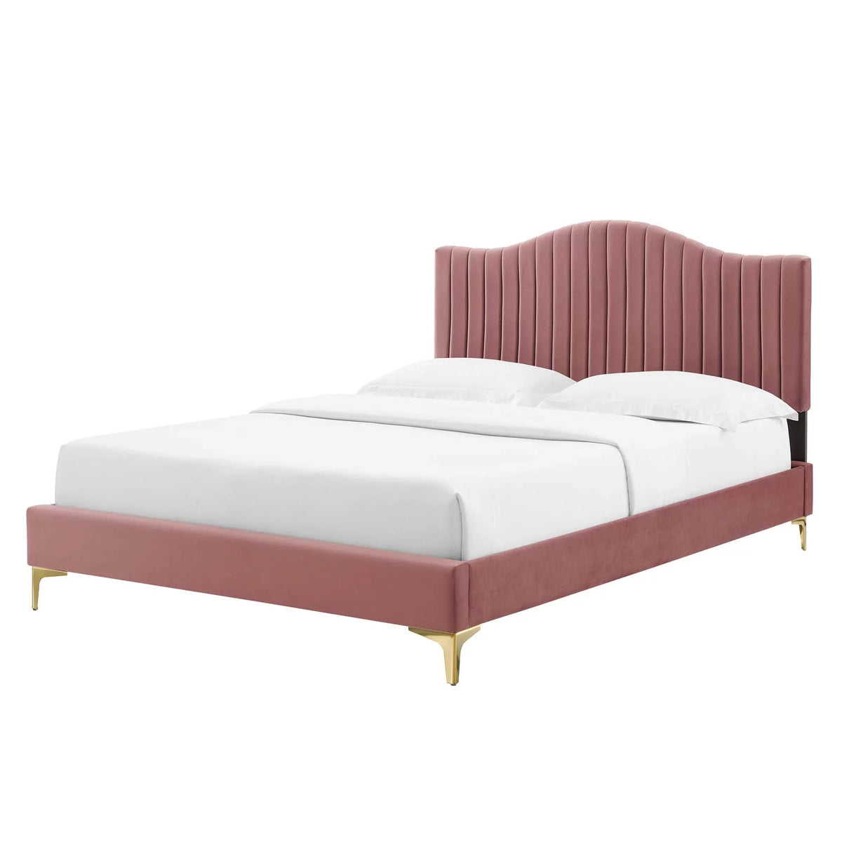 Pink Velvet Tufted Twin Size Platform Bed Frame N496637