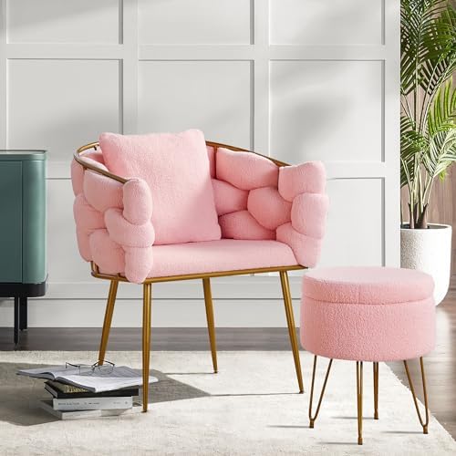 Accent Chair with Ottoman Teddy Fleece Fabric with Metal Frame G255